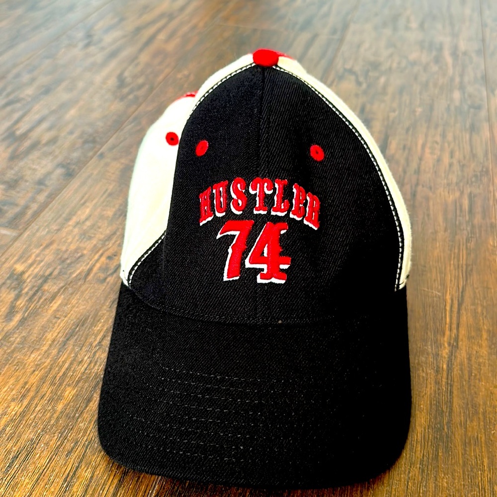 Vintage Hustler tri-color flex fitted dad hat in black, red & white